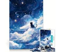 1000 Piece Jigsaw Puzzles Cat in The Starry Sky Painting Accurate Cut Fun Mental Challenge Toy Rest Time Game Birthday Art Play (50x75cm)