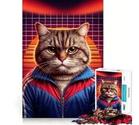 1000 Piece Jigsaw Puzzles Cat in Track Suit Jacket Accurate Cut Fun Mental Challenge Toy Rest Time Game Birthday Art Play (50x75cm)
