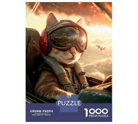1000 Piece Jigsaw Puzzles- Cat Pilot in Cockpit Jigsaw Puzzle Brain Teaser Game Wall Decoration Deal As Gifts for The Whole Family 52x38cm/1000pcs