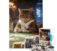 1000 Piece Jigsaw Puzzles Cat Playing Poker for Educational Game Challenge Toy Brain Teaser Game Perfect Decoration Gifts for Women Men (Size 50x75cm)