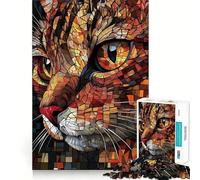 1000 Piece Jigsaw Puzzles Cat Portrait in Mosaic Clean Cut Piece Mind Challenge Toy Calm Time Fun Christmas Art Piece (38x52cm)