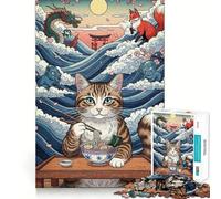 1000 Piece Jigsaw Puzzles Cat Ramen Japanese Spirits Flawless Fit Art Mind Training Fun Rest Time Play Christmas Calm Gift (38x52cm)