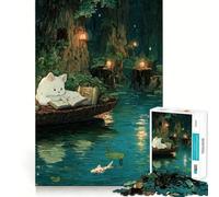 1000 Piece Jigsaw Puzzles Cat Reading in A Magical Forest Flawless Fit Art Mind Training Fun Rest Time Play Christmas Calm Gift (38x52cm)