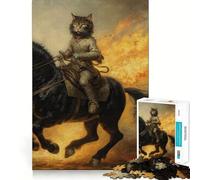 1000 Piece Jigsaw Puzzles Cat Riding A War Horse Flawless Fit Art Mind Training Fun Rest Time Play Christmas Calm Gift (50x75cm)