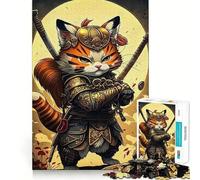 1000 Piece Jigsaw Puzzles Cat Samurai Japanese Flawless Fit Art Mind Training Fun Rest Time Play Christmas Calm Gift (38x26cm)