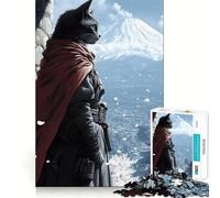 1000 Piece Jigsaw Puzzles Cat Samurai with Mountain View Flawless Fit Art Mind Training Fun Rest Time Play Christmas Calm Gift (50x75cm)