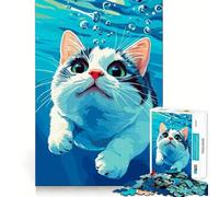 1000 Piece Jigsaw Puzzles Cat Swimming Underwater Flawless Fit Art Mind Training Fun Rest Time Play Christmas Calm Gift (38x52cm)