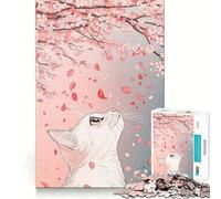 1000 Piece Jigsaw Puzzles Cat Under Cherry Blossom Petals Accurate Joint Fun Thinking Game Play Peace Time Play Christmas Calm Gift (50x75cm)