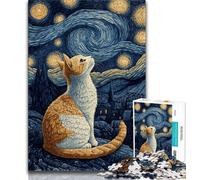 1000 Piece Jigsaw Puzzles Cat Under The Night Sky Teenager Puzzles,Challenging Game Toys Wall Decoration Unique Birthday And Xmas Gifts (size 75x50cm)