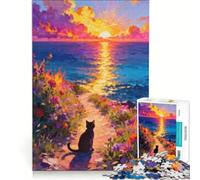 1000 Piece Jigsaw Puzzles Cat Watching Sunset by The Sea, Educational Toy, Challenging To Complete, Unique Birthday And Xmas Gifts 38x52cm