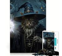 1000 Piece Jigsaw Puzzles Cat Wizard Casting A Spell Flawless Fit Art Mind Training Fun Rest Time Play Christmas Calm Gift (38x52cm)