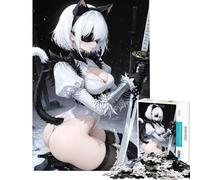1000-piece Jigsaw Puzzles Catgirl with Swords Addictive Toys to Cultivate Patience Educational Game Stress Reliever Birthday Gifts (Size 38x26cm)