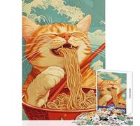 1000 Piece Jigsaw Puzzles Cat's Noodle Feast Fun Peaceful Family Home Activity Heartwarming Festive Present Choice (38X26cm)