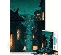 1000 Piece Jigsaw Puzzles Cats on Rooftops at Night Flawless Fit Art Mind Training Fun Rest Time Play Christmas Calm Gift (38x52cm)