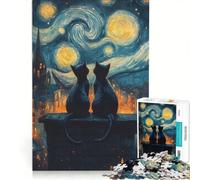 1000-piece Jigsaw Puzzles Cats Under Starry Night, Family Games, Decompressing Intellectual, Unique Gifts for Birthday And Christmas 50x75cm