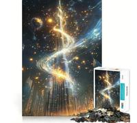 1000 Piece Jigsaw Puzzles Celestial Spiral - Mystical Burj Khalifa Nightscape Flawless Fit Art Mind Training Fun Rest Time Play Christmas Calm Gift (38x26cm)
