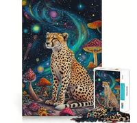 1000 Piece Jigsaw Puzzles Cheetah in Cosmos - Accurate Joint Fun Thinking Game Play Peace Time Play Christmas Calm Gift (38x26cm)
