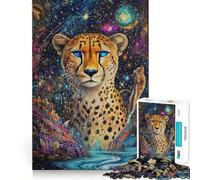1000 Piece Jigsaw Puzzles Cheetah in Cosmos - Flawless Fit Art Mind Training Fun Rest Time Play Christmas Calm Gift (38x52cm)