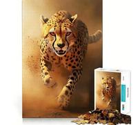 1000 Piece Jigsaw Puzzles Cheetah Running Through Dust - African Wildlife Photo Accurate Joint Fun Thinking Game Play Peace Time Play Christmas Calm Gift (50x75cm)