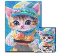 1000 Piece Jigsaw Puzzles Chef Cat Wooden Jigsaw Puzzles Games Toys Gift, Enhance Love between Couples for Age 14+ 50X75CM