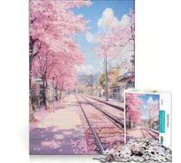 1000 Piece Jigsaw Puzzles Cherry Blossom Train Tracks, Educational Toy, Challenging To Complete, Unique Birthday And Xmas Gifts 38x26cm