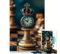 1000 Piece Jigsaw Puzzles Chess Piece Clock with Crown Accurate Joint Fun Thinking Game Play Peace Time Play Christmas Calm Gift (50x75cm)