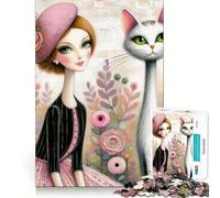 1000 Piece Jigsaw Puzzles Chic Parisian Cat Lady Accurate Joint Fun Thinking Game Play Peace Time Play Christmas Calm Gift (38x52cm)