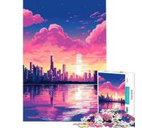 1000 Piece Jigsaw Puzzles Chicago Sunset Pixel Art Addictive Toys to Cultivate Patience Hands-on Game for The Whole Family Funny Gifts (Size 38x52cm)