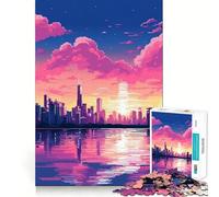 1000 Piece Jigsaw Puzzles Chicago Sunset Pixel Art Flawless Fit Art Mind Training Fun Rest Time Play Christmas Calm Gift (50x75cm)