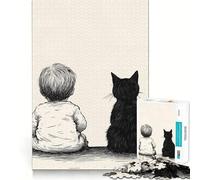 1000 Piece Jigsaw Puzzles Child And Cat Clean Cut Piece Mind Challenge Toy Calm Time Fun Christmas Art Piece (38x26cm)