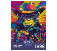 1000-piece Jigsaw Puzzles Chimp Gun Cowboy -1 Adult Jigsaw Puzzle Toy Wall Decor A Work of Art Unique Gifts for Birthday And Christmas 52x38cm/1000pcs