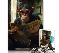 1000 Piece Jigsaw Puzzles Chimpanzee Reading A Newspaper,Decompressing Intellectual Educational Toy Educational Game for Birthday,Chrismas (75x50cm)