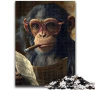 1000 Piece Jigsaw Puzzles Chimpanzee Reading A Newspaper Educational Game Challenge Toy Wall Decoration Unique Birthday And Xmas Gifts 26x38cm