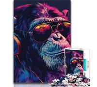 1000 Piece Jigsaw Puzzles Chimpanzee Wearing Sunglasses 1000 Piece Jigsaw,Stress Reliever Staycation Kill Time Parent-child Interaction (size 75x50cm)