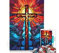 1000 Piece Jigsaw Puzzles Christian Cross Jesus, Brain Teaser Game, Home Decoration, with Fully Interlocking Randomly Shaped Pieces 38x52cm