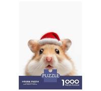 1000 Piece Jigsaw Puzzles- Christmas Hamster with Santa Hat Jigsaw Puzzle Brain Teaser Game Wall Decoration Deal As Gifts for The Whole Family 70x50cm/1000pcs