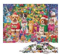 1000 Piece Jigsaw Puzzles Christmas Paws A Festive Pet Gathering Puzzle for Adults Woodenboard Puzzles Interesting Stress Reduction Jigsaw Puzzles 1000pcs (75x50cm)