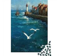 1000-piece Jigsaw Puzzles Coastal Lighthouse Scene Adult Jigsaw Hands-on Game A Work of Art Unique Gifts for Birthday And Christmas 38x26cm/1000pcs