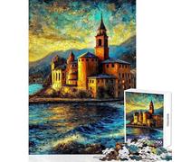 1000 Piece Jigsaw Puzzles Coastal Town Painting at Sunset Fun Peaceful Family Home Activity Heartwarming Festive Present Choice (38X52cm)