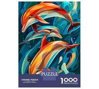 1000 Piece Jigsaw Puzzles- Colorful Dolphins Swimming in Blue Water Teenager Puzzles Brain Teaser Game Stress Reliever Deal As Gifts for The Whole Family 70x50cm/1000pcs
