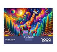 1000 Piece Jigsaw Puzzles- Colorful Giraffe Forest Landscape Jigsaw for Adults Brain Teaser Game Difficult Challenge Stress Reduction Gifts 70x50cm/1000pcs