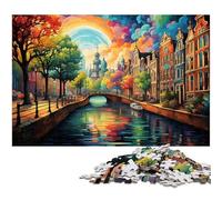 1000 Piece Jigsaw Puzzles Colorful Psychedelia in Amsterdam's Canal District Puzzle for Adults Wood Puzzle Family Decoration 1000 PCS(75x50cm)