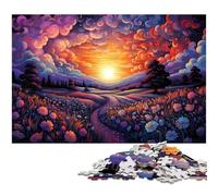 1000 Piece Jigsaw Puzzles Colorful Psychedelic Sunset over Lavender Puzzle for Adults Wood Puzzle Family Decoration 1000 PCS(75x50cm)