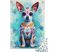 1000 Piece Jigsaw Puzzles- Colorful Sugar Skull Dog Art Print Jigsaw for Adults Brain Teaser Game Difficult Challenge Stress Reduction Gifts 38x26cm/1000pcs