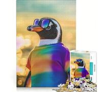 1000 Piece Jigsaw Puzzles Cool Penguin In Tie-Dye, Educational Toy, Hand Speed Race, with Fully Interlocking Randomly Shaped Pieces 38x26cm