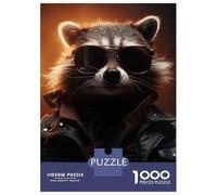 1000-piece Jigsaw Puzzles Cool Raccoon Sunglasses Adult Jigsaw Puzzle Hands-on Game Difficult Challenge Parent-child Interaction 38x26cm/1000pcs