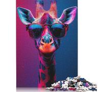 1000 Piece Jigsaw Puzzles Cool Vibrant Neon Giraffe Portrait Wooden Puzzles Educational Toys 1000pcs (75x50cm)