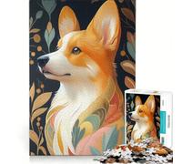 1000 Piece Jigsaw Puzzles Corgi with Floral Pattern Animal, Educational Toy, Hand Speed Race, with Fully Interlocking Randomly Shaped Pieces 38x52cm