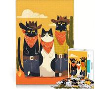 1000 Piece Jigsaw Puzzles Cowboy Cats in The Desert, Educational Toy, Hand Speed Race, with Fully Interlocking Randomly Shaped Pieces 38x52cm