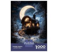 1000-piece Jigsaw Puzzles Cozy Cabin Under Crescent Moon Adult Jigsaw Puzzle Toy Wall Decor A Work of Art Unique Gifts for Birthday And Christmas 70x50cm/1000pcs